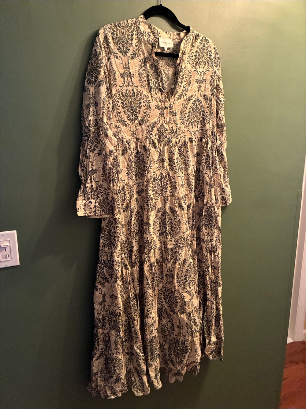 Long Floral Print Women's Dress - Beige and Black -